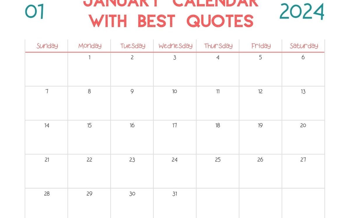 Important Days Of January 2024 Calendar With Best Quotes
